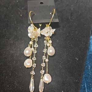 Elegant Gold and Pearl Drop Floral Earrings